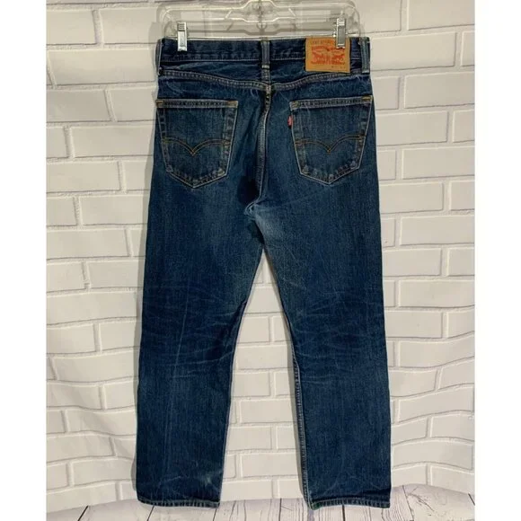 Levis 505 Jeans Mens 33x30 Blue Denim Distressed Well Loved Straight Leg Jeans - Picture 4 of 10